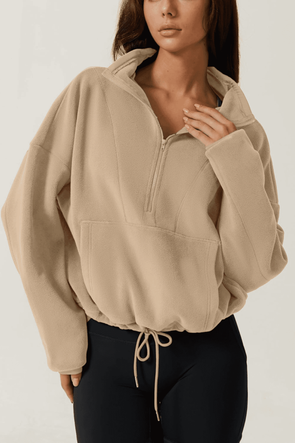 Women Half Zip Fleece Sweatshirt Mock Neck Long Sleeve Winter Cozy Sherpa Pullover Sweater Tops - Image 3
