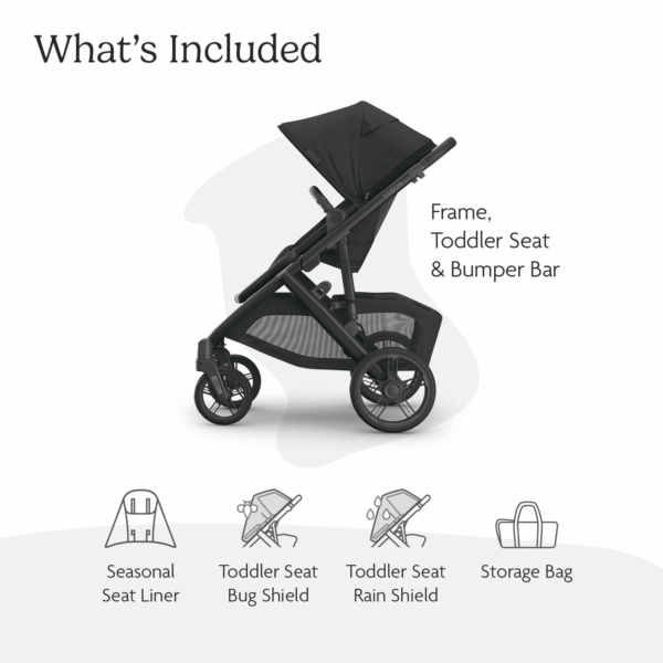 Vista V3 Stroller - Full-Size Single-To-Double Stroller System - Toddler Seat, Bug Shield, Rain Shield, and Storage Bag Included - Jake (Charcoal/Carbon Frame/Black Leather) - Image 2