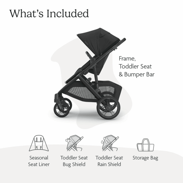 Vista V3 Stroller - Full-Size Single-To-Double Stroller System - Toddler Seat, Bug Shield, Rain Shield, and Storage Bag Included - Jake (Charcoal/Carbon Frame/Black Leather) - Image 2
