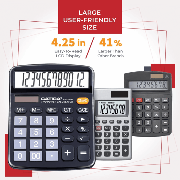 12 Digits Desktop Calculator with Large LCD Display and Sensitive Button, Dual Solar Power and Battery, Standard Function for Office, Home, School, CD-2786 - Image 6