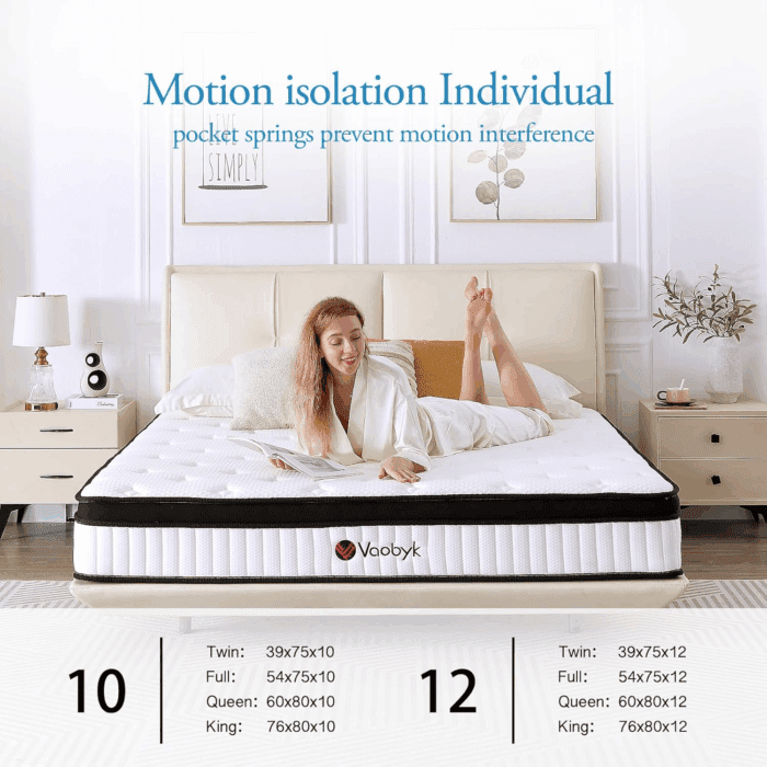 Queen Mattress, 12 Inch Hybrid Queen Mattress in a Box, Memory Foam Mattress with Pocket Springs, Pressure Relief & Motion Isolation, Certipur-Us Certified, Medium Firm - Image 6