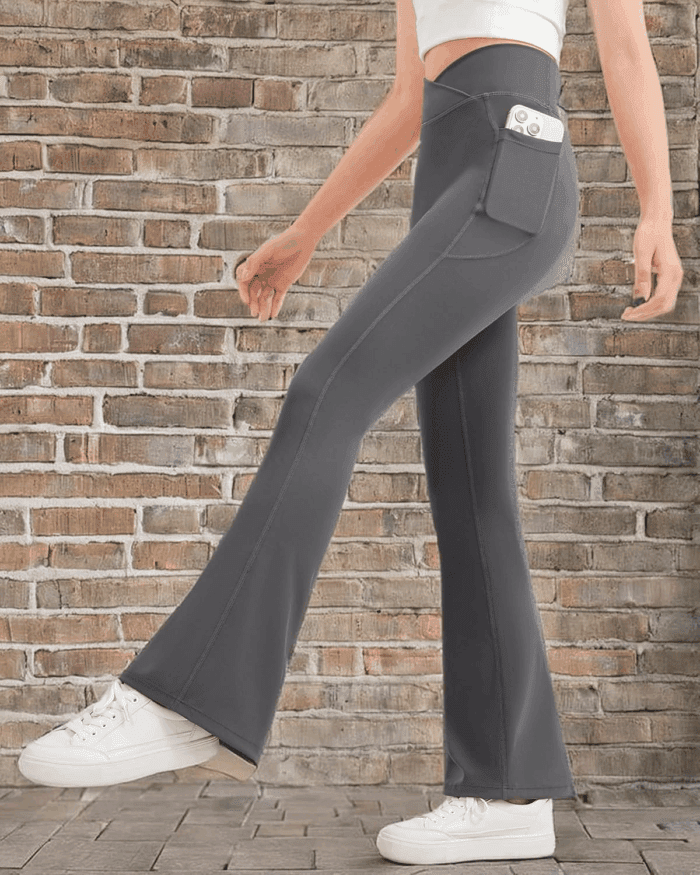 Girls Flare Leggings Kids Bell Bottom Cross High Waisted Dance Yoga Flared Pants - Image 7
