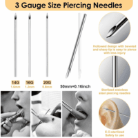 104PCS Body Septum Piercing Kit with 14G/16G/20G Piercing Needles Piercing Jewelry and Tool Set for Ear Nose Belly Button Nipple Lip Cartilage Eyebrow Tongue Navel Piercing Kit for All Piercings - Image 5