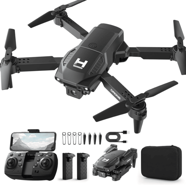 Mini Drone with Camera for Adults Beginner Kids, 1080P Wifi FPV, Foldable, 2 Batteries, One-Click Take Off/Landing, Altitude Hold Black