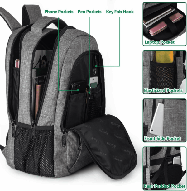 Travel Laptop Backpack, Business anti Theft Slim Sturdy Laptops Backpack with USB Charging Port, Water Resistant College School Computer Bag Gift for Men & Women Fits 15.6 Inch Notebook, Grey - Image 3