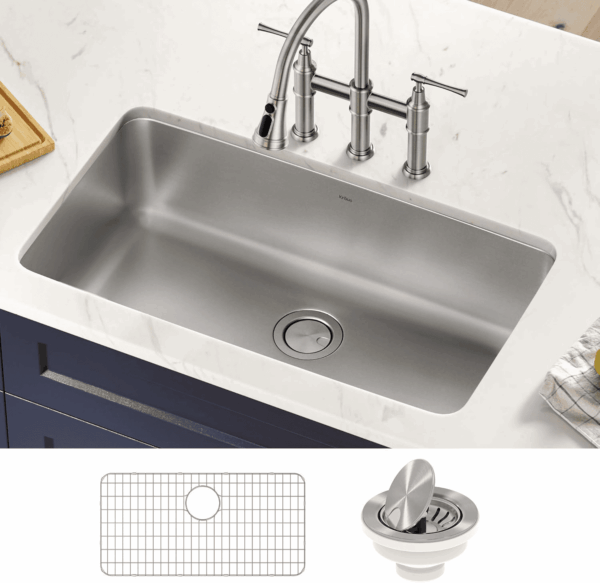 Dex 33-Inch Undermount 16 Gauge Stainless Steel Single Bowl Kitchen Sink, KA1US33B