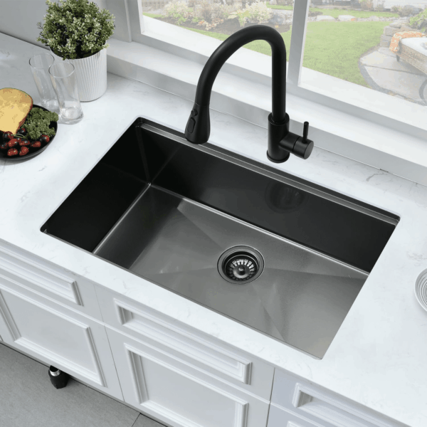 33 Inch Black Undermount Kitchen Sink Workstation- 33X19 Stainless Steel Kitchen Sink Undermount 16 Gauge Deep Single Bowl Black Sinks with Cutting Board - Image 4