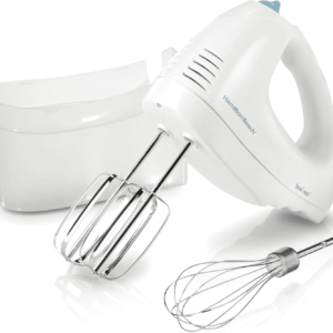 6-Speed Electric Hand Mixer with Whisk, Traditional Beaters, Snap-On Storage Case, 250 Watts, White