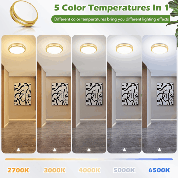 2-Pack Gold Flush Mount LED Ceiling Light Fixture, 12IN 2700K/3000K/3500K/4000K/5000K Adjustable Ceiling Lights, 3600Lm Super Bright Dimmable Lighting for Bedroom Hallway Kitchen - Image 2