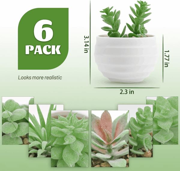 Set of 6 Succulents Plants Artificial in Pots Small Fake Plants for Bedroom Aesthetic Living Room Office Shelf Bathroom Decor - Image 2