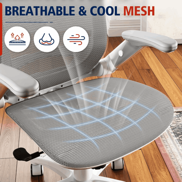 Ergonomic Office Chair, High Back Home Desk Chair with Headrest, Flip-Up Arms, 90-120° Tilt Lock and Wide Cushion, 400LBS Mesh Chairs for Man Woman, White Task Chair(Dark Grey,Gy01Wdg) - Image 9