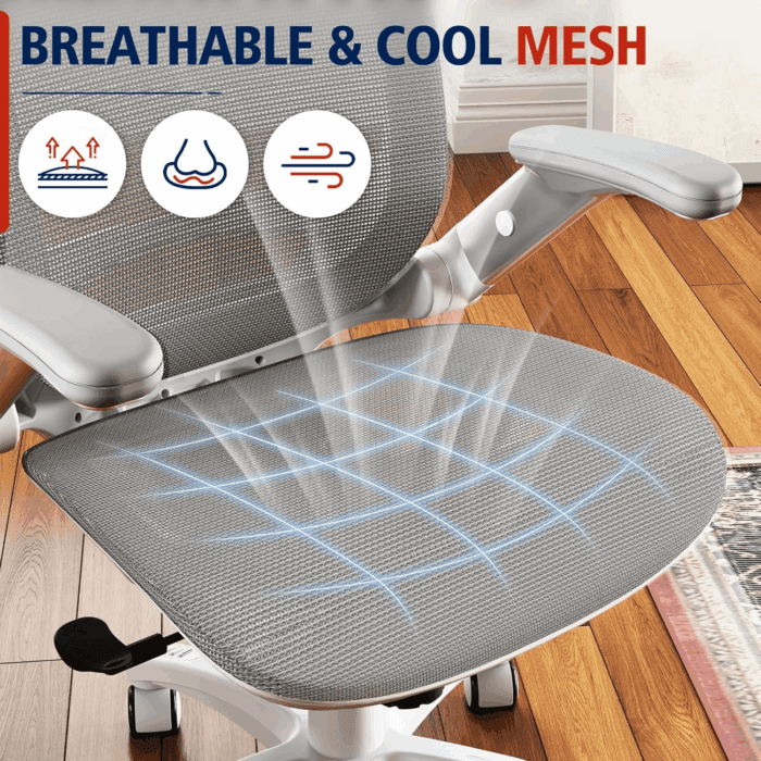 Ergonomic Office Chair, High Back Home Desk Chair with Headrest, Flip-Up Arms, 90-120° Tilt Lock and Wide Cushion, 400LBS Mesh Chairs for Man Woman, White Task Chair(Dark Grey,Gy01Wdg) - Image 9