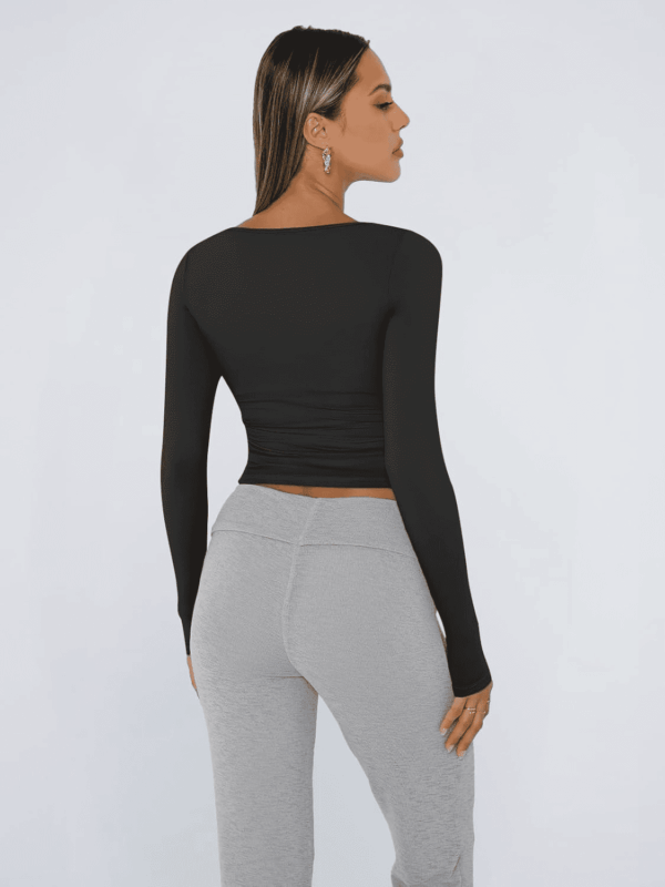 Womens Long Sleeve Shirts Crop Tops Square Neck Going Out Basics Tees Y2K Winter Clothes 2025 - Image 4