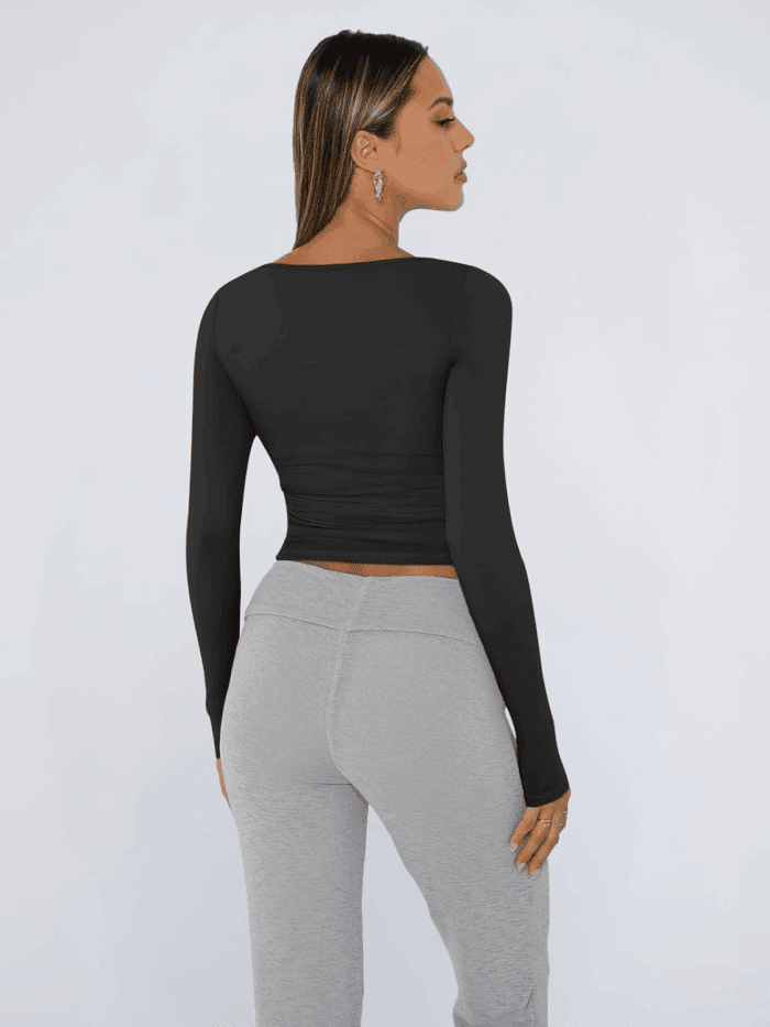 Womens Long Sleeve Shirts Crop Tops Square Neck Going Out Basics Tees Y2K Winter Clothes 2025 - Image 4