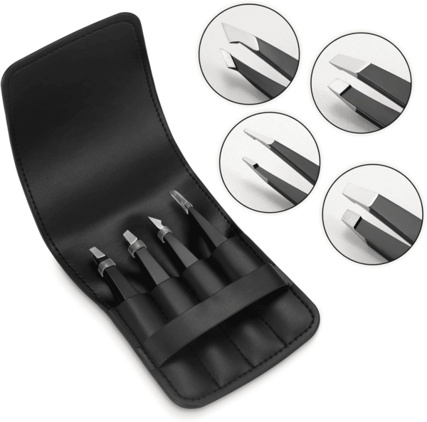 Tweezers Set - Professional Stainless Steel Tweezers for Eyebrows - Great Precision for Facial Hair, Splinter and Ingrown Hair Removal (Black) - Image 6