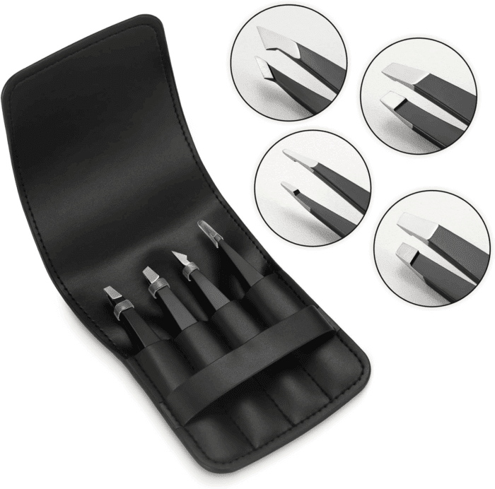 Tweezers Set - Professional Stainless Steel Tweezers for Eyebrows - Great Precision for Facial Hair, Splinter and Ingrown Hair Removal (Black) - Image 6