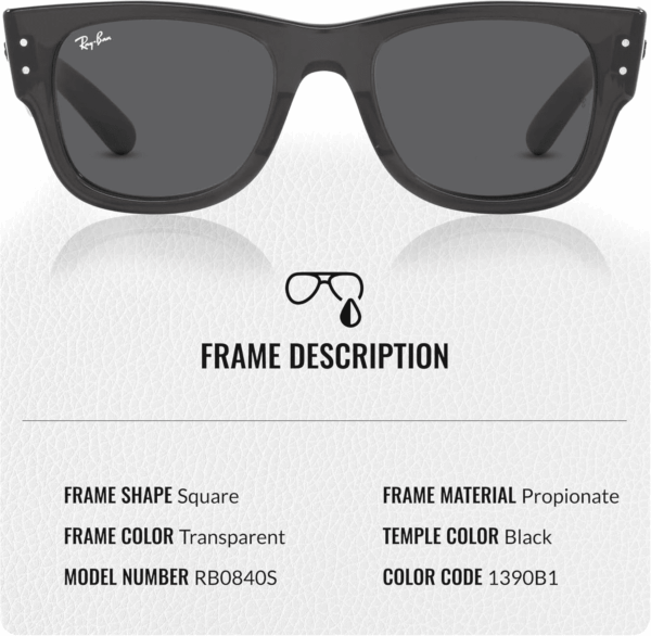 RB0840S MEGA WAYFARER Square Shape Sunglasses with Eyewear Kit Bundle - High Bridge Fit - Square Sunglasses - Image 3