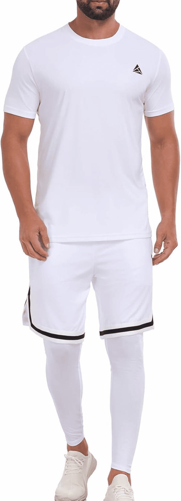 2 Piece Workout Set Gym Clothes for Men Shirt and Shorts with Leeggings Moisture-Wicking Athletic Outfits
