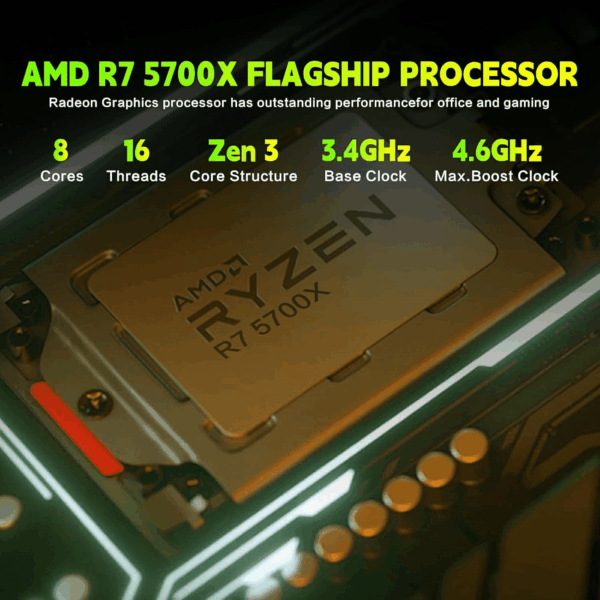 Gaming PC Desktop,Prebuilt Gaming Computer With,Amd Ryzen 7 5700X 3.4Ghz,Rtx4060 8GB GDDR6,32GB DDR4 RAM 3200Mhz,1Tb NVME SSD,ARGB Cooling Fan,Supply Wifi Support - Image 5