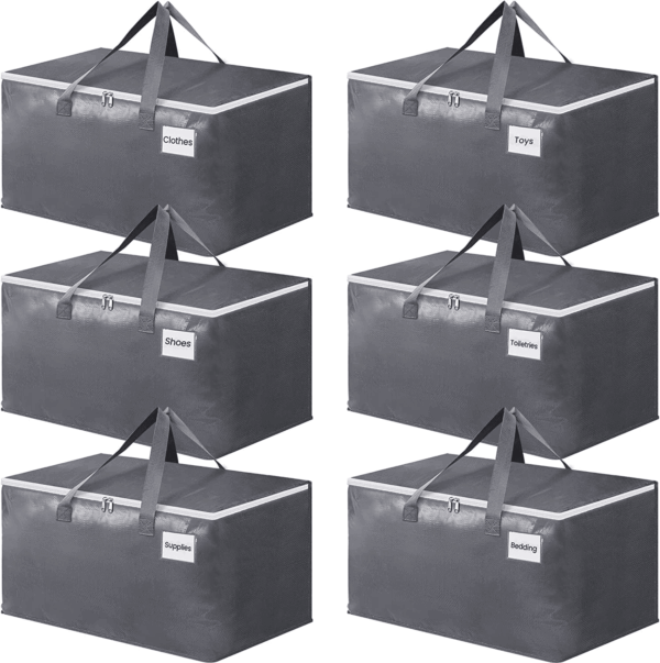 Large Moving Boxes and with Zippers & Handles Moving Supplies with Lids, Heavy Duty Totes for Storage Bags for Space Saving, Fold Flat, Moving and Storing 93L, 6 Pack