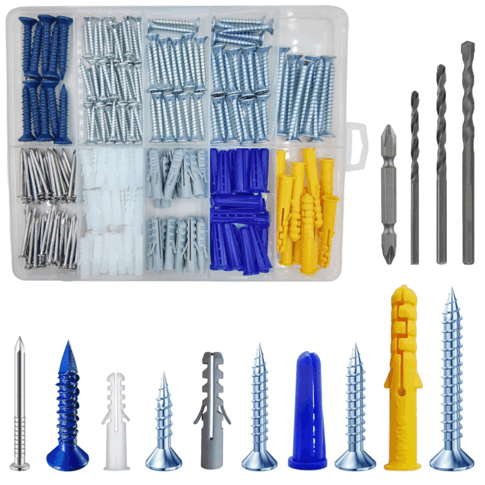 (274 Pcs) Plastic Drywall Wall Anchors Kit with Screws， Concrete Screw Kit Wall Anchor Set Suitable for Brick and Cement Walls