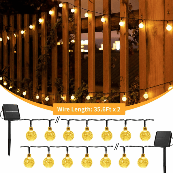 Solar String Lights Outdoor Waterproof, 2 Pack 60 LED 36.5 FT Each, Solar Powered Patio Lights with 8 Lighting Modes for Garden Yard Porch Wedding Party Decor (Warm White) - Image 2