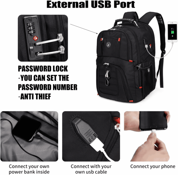 Extra Large 50L Travel Laptop Backpack with USB Charging Port, College Backpack Airline Approved Business Work Bag Fits 17 Inch Computer for Men Women - Image 3