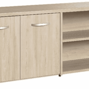 Studio C Low Storage Cabinet with Doors and Shelves in Natural Elm, Organization for Home or Professional Office