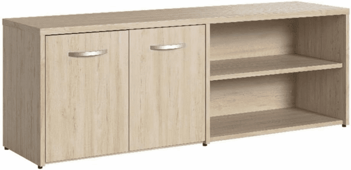 Studio C Low Storage Cabinet with Doors and Shelves in Natural Elm, Organization for Home or Professional Office
