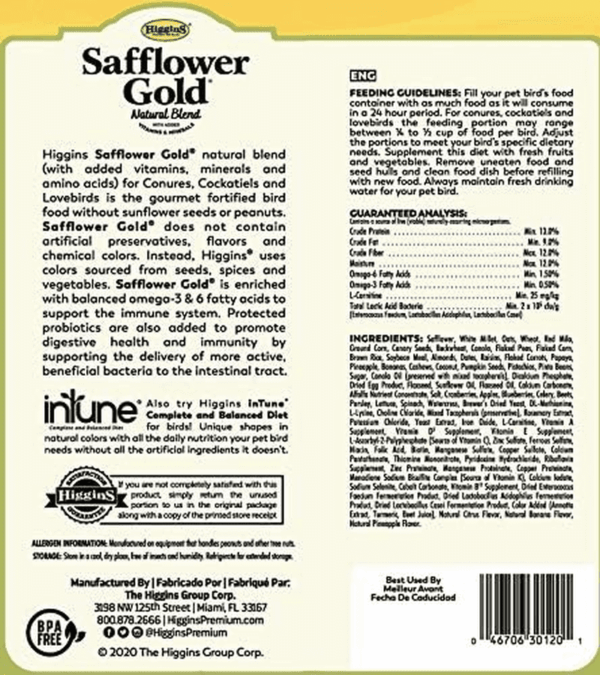 2 Pack of Safflower Gold Natural Blend Conure and Cockatiel Food, 3 Pounds Each - Image 2