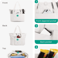 Tote Bag for Women, Foldable Tote Bag with Zipper Travel Large Shoulder Bag Handbag for Work-16.5''L X 6''Wx 14''H - Image 4