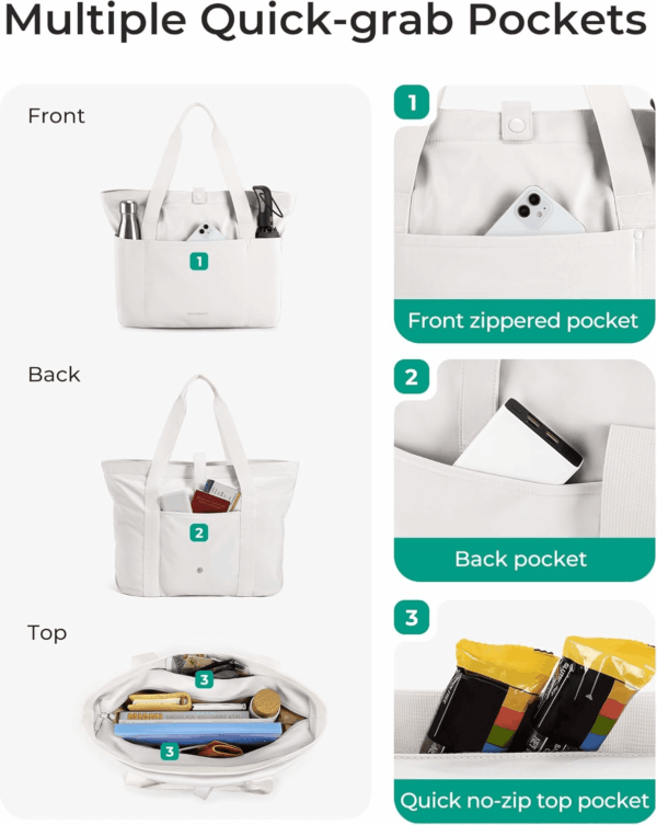 Tote Bag for Women, Foldable Tote Bag with Zipper Travel Large Shoulder Bag Handbag for Work-16.5''L X 6''Wx 14''H - Image 4
