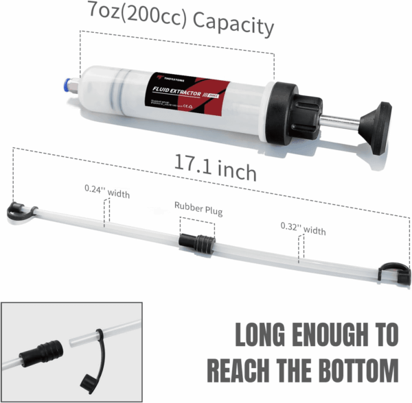 Automotive Fluid Extractor Pump, Oil Change Syringe with Hose, Manual Fuel Suction & Filler, Fluid Oil Change Evacuator (7 Oz./0.21 Qt./200 CC) - Image 2