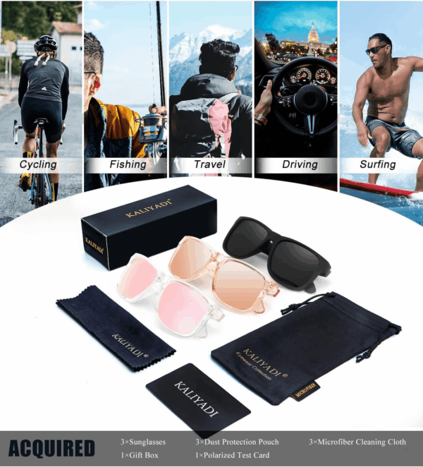 Sunglasses Men Polarized Sun Glasses for Mens Womens Classic Matte Black Frame UV Protection 3Pack - Image 5