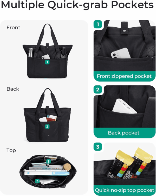Tote Bag for Women, Foldable Tote Bag with Zipper Travel Large Shoulder Bag Handbag for Work-16.5''L X 6''Wx 14''H - Image 4