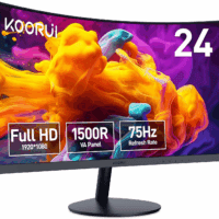 24 Inch Curved Monitor, Full HD 1080P Curved Computer Monitor, 1500R Screen, HDMI VGA, Tilt Adjustment, LCD Display, Eye Care, Black 24N5CA