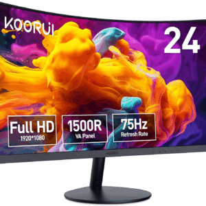 24 Inch Curved Monitor, Full HD 1080P Curved Computer Monitor, 1500R Screen, HDMI VGA, Tilt Adjustment, LCD Display, Eye Care, Black 24N5CA