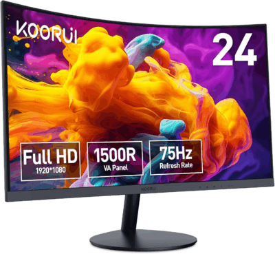 24 Inch Curved Monitor, Full HD 1080P Curved Computer Monitor, 1500R Screen, HDMI VGA, Tilt Adjustment, LCD Display, Eye Care, Black 24N5CA