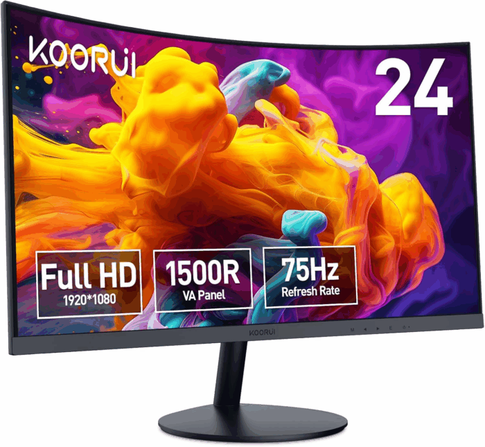 24 Inch Curved Monitor, Full HD 1080P Curved Computer Monitor, 1500R Screen, HDMI VGA, Tilt Adjustment, LCD Display, Eye Care, Black 24N5CA