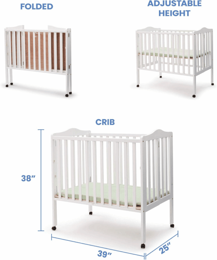 Folding Portable Mini Baby Crib with 1.5-Inch Mattress - Greenguard Gold Certified, White - Image 5