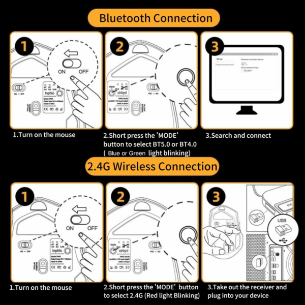 Bletooth Mose,[pgraded] Rechargeable Wireless Mose (BT 5.0/4.0+2.4G Hz),Compter Mose with Visible Battery Level, 4 Adjstable DPI, Portable PC Mose for Macbook Chromebook,Black - Image 8