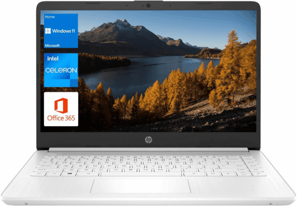 Portable Laptop, Student and Business, 14" HD Display, Intel Quad-Core N4120, 8GB DDR4 RAM, 64GB Emmc, 1 Year Office 365, Webcam, SD Card Reader, HDMI, Wi-Fi, Windows 11 Home, White, KKE Mousepad