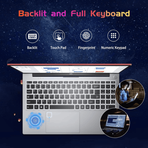 15.6-Fhd-Laptop Student-Laptop, 16GB RAM 1TB SSD, Intel Pentium Quad-Core N100 Processor (Up to 3.4Ghz) Backlit Keyboard Fingerprint Wifi 6 BT5.2 Business-Laptop, 2 Years Warranty Windows 11 Laptop - Image 3