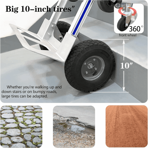 Convertible Dolly Cart with Wheels, 2 in 1 Heavy Duty Aluminum Hand Truck Dolly Foldable,With 2 Large Wheels & Brakes,1000Lbs Load for Furniture, Electrical Appliances & Large Cartons - Image 7
