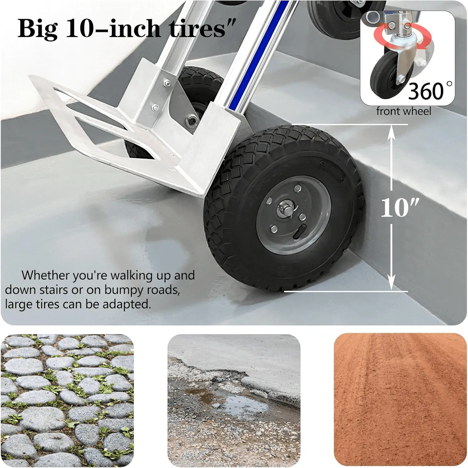 Convertible Dolly Cart with Wheels, 2 in 1 Heavy Duty Aluminum Hand Truck Dolly Foldable,With 2 Large Wheels & Brakes,1000Lbs Load for Furniture, Electrical Appliances & Large Cartons - Image 7