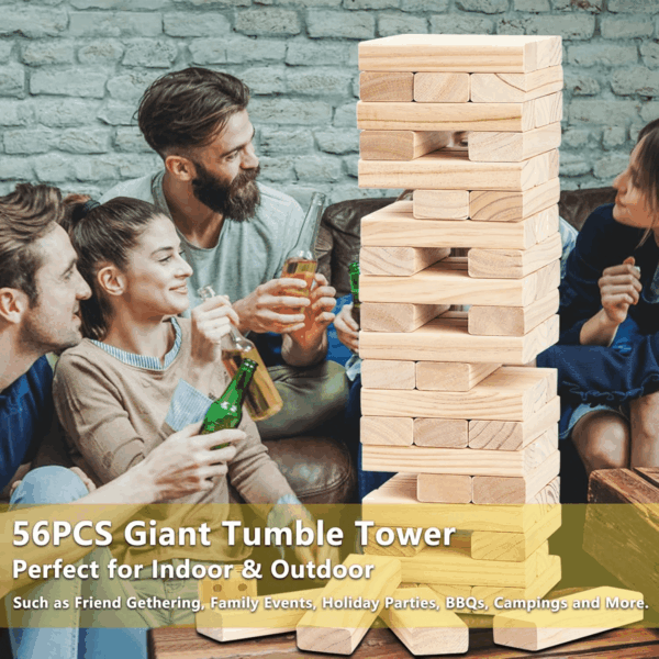 Giant Timber Blocks Games, 56 Blocks Large Tower Outdoor Games - Includes Carry Bag and Scoreboard, Wood Stacking Yard Games Grows from 2FT to over 4.2FT for Kids Adults Family - Image 6