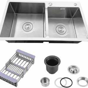 30.7X16.9 Inch Double Bowl Kitchen Sink with 18 Gauge, Topmount/Drop in Stainless Steel Kitchen Sink with Accessories (Silver)