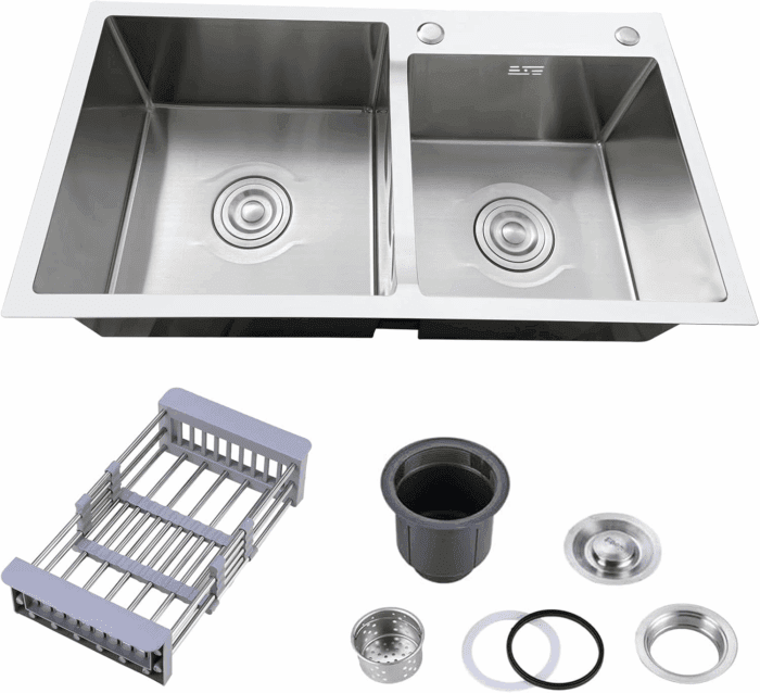 30.7X16.9 Inch Double Bowl Kitchen Sink with 18 Gauge, Topmount/Drop in Stainless Steel Kitchen Sink with Accessories (Silver)