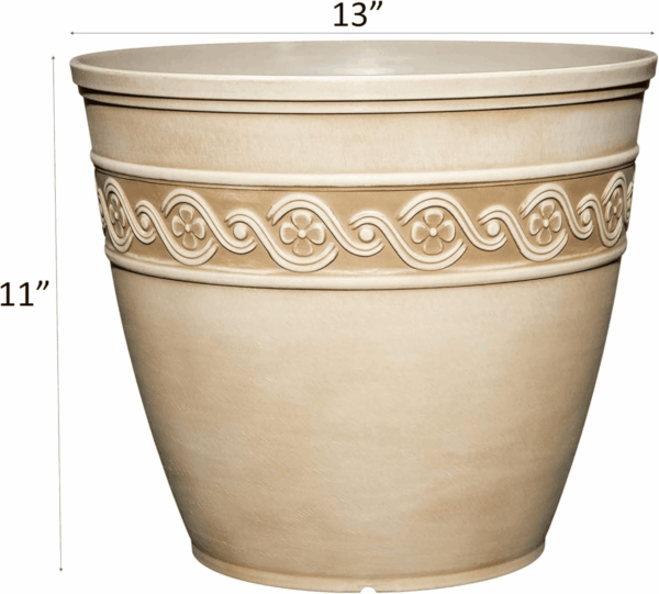 Corinthian Resin Flower Pot Planter, Desert Tan, 13" - Image 3