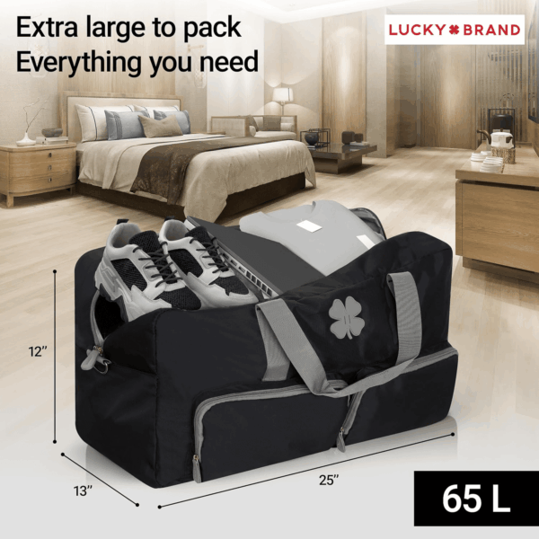 Lucky Travel Duffel Bags 65L, Gym Bag, Travel Bag & Large Duffle Bag for Men, Foldable Overnight Weekender Bags for Women & Men with Adjustable Shoulder Strap, Black - Image 5